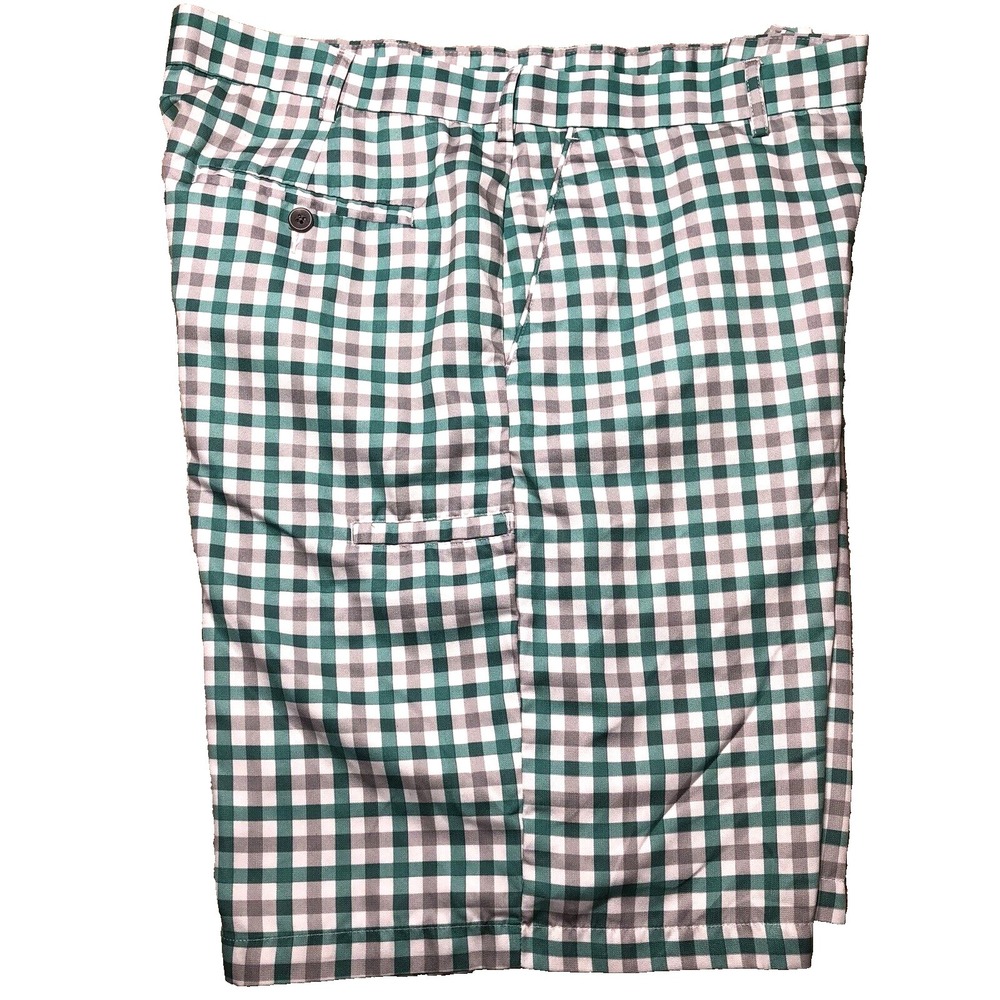 Savane Shorts Mens Sz 38‎ Green Check Flat Front Chino Golf Outdoor Preppy